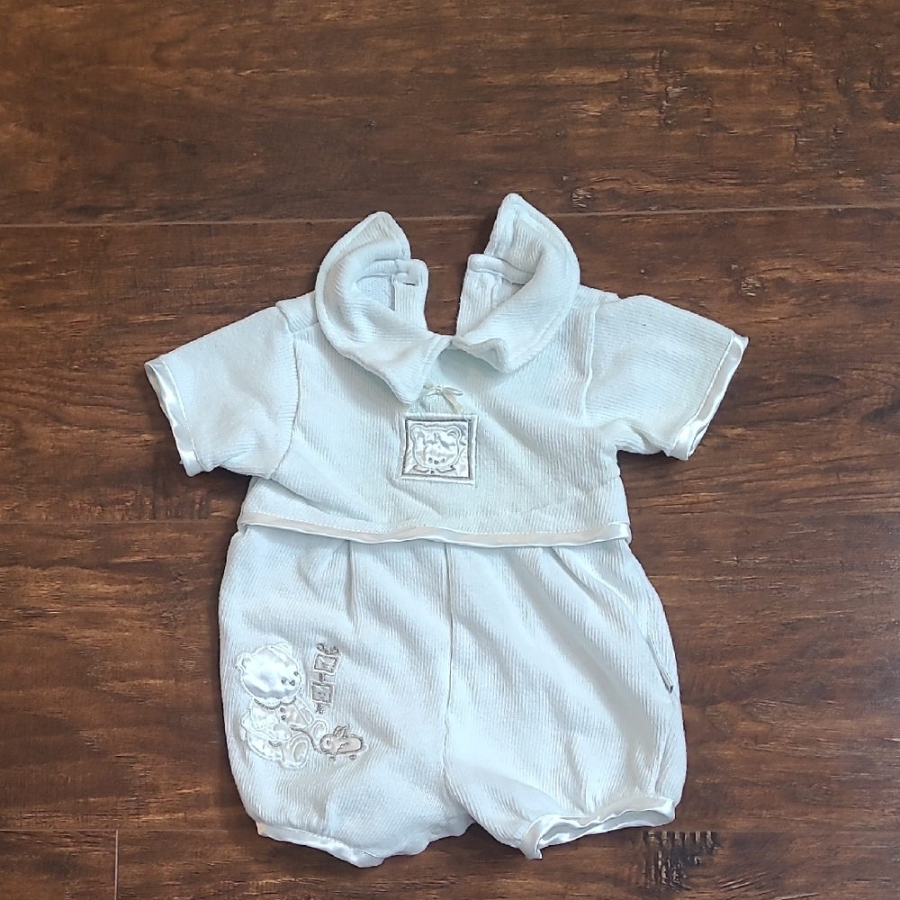 Vitamins Vintage 90 White Bear Satin Trim Romper Jumpsuit 6-9 Mo